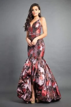 Formal Gowns Rachel Allan Couture - 8357 Plunging V Neck Trumpet High-Low Gown