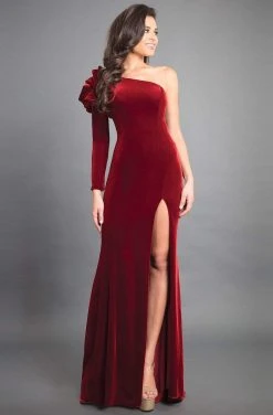 Formal Gowns Rachel Allan Couture - 8359 Velvet Ruffled One Shoulder Sheath Dress