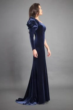 Formal Gowns Rachel Allan Couture - 8359 Velvet Ruffled One Shoulder Sheath Dress