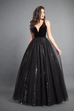 Formal Gowns Rachel Allan Couture - 8364 Velvet V-neck Sequined Tulle Ballgown