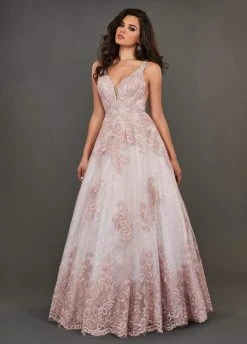 Formal Gowns Rachel Allan Couture - 8375 Embroidered Deep V-neck Tulle Ballgown