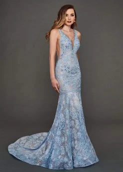 Rachel Allan Couture - 8388 Lace Embroidered Deep V-neck Trumpet Gown Formal Gowns