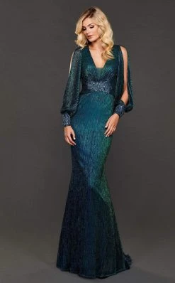 Rachel Allan Couture - 8402 Long Sleeve Plunging V-neck Trumpet Dress Formal Gowns 6 Rachel Allan Couture - 8402 Long Sleeve Plunging V-neck Trumpet Dress Formal Gowns