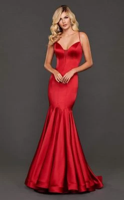 Formal Gowns Rachel Allan Couture - 8408 Deep V-neck Stretch Satin Mermaid Dress