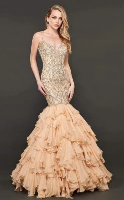 Rachel Allan Couture - 8414 Embellished Deep V-neck Mermaid Dress
