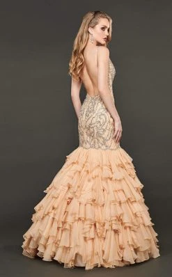 Rachel Allan Couture - 8414 Embellished Deep V-neck Mermaid Dress