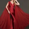 Formal Gowns Rachel Allan Couture - 8420 Lace Embroidered Trumpet Dress With Cape