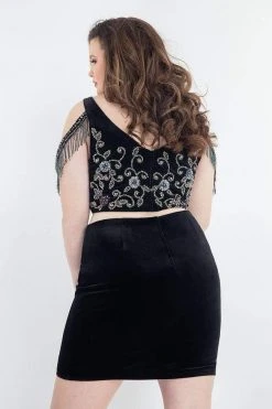 Cocktail Dresses Rachel Allan Curves - 4805 Two Piece Plunging Fringed Cocktail Dress