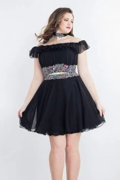 Cocktail Dresses Rachel Allan Curves - 4808 Two Piece Ruched Off-Shoulder A-Line Dress