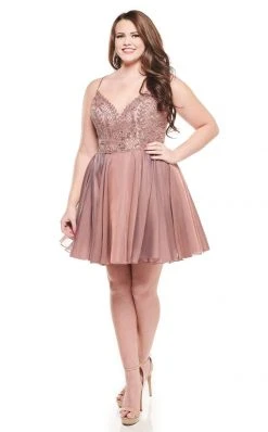 Cocktail Dresses Rachel Allan Curves - 4829 Embroidered V-neck Chiffon A-line Dress