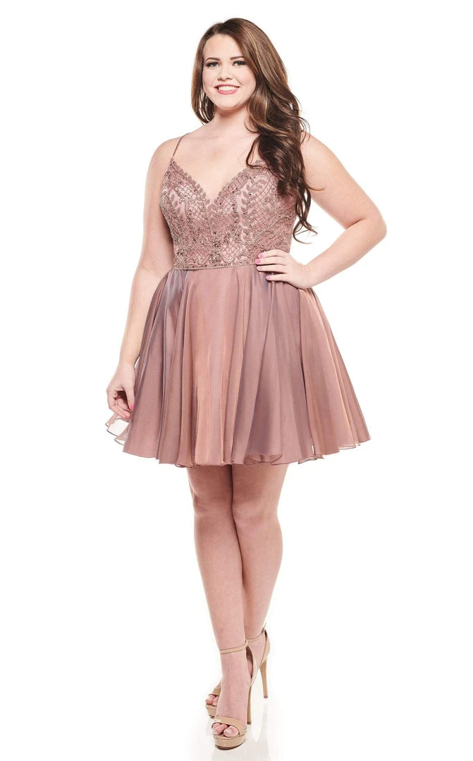 Cocktail Dresses Rachel Allan Curves - 4829 Embroidered V-neck Chiffon A-line Dress 3 Cocktail Dresses Rachel Allan Curves - 4829 Embroidered V-neck Chiffon A-line Dress