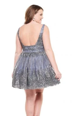 Rachel Allan Curves - 4832 Embellished Deep V-neck Tulle A-line Dress Cocktail Dresses