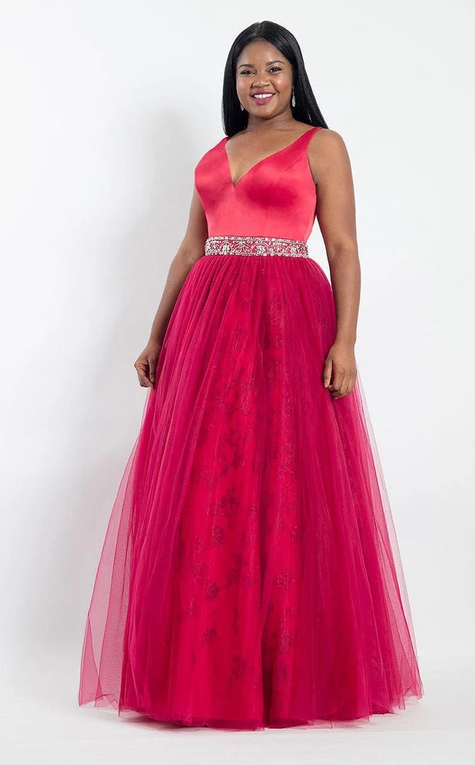 Rachel Allan Curves - 6304 V-neck Embroidered Tulle Ballgown 3 Rachel Allan Curves - 6304 V-neck Embroidered Tulle Ballgown