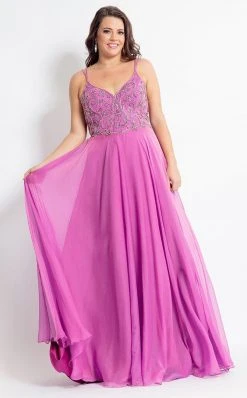 Formal Gowns Rachel Allan Curves - 6316 Beaded V-neck Chiffon A-line Dress