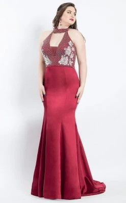 Formal Gowns Rachel Allan Curves - 6332 Embroidered Floral Halter Mermaid Gown