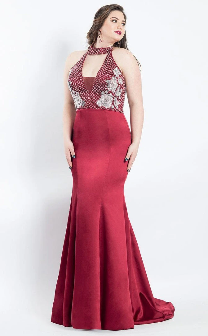 Formal Gowns Rachel Allan Curves - 6332 Embroidered Floral Halter Mermaid Gown 3 Formal Gowns Rachel Allan Curves - 6332 Embroidered Floral Halter Mermaid Gown