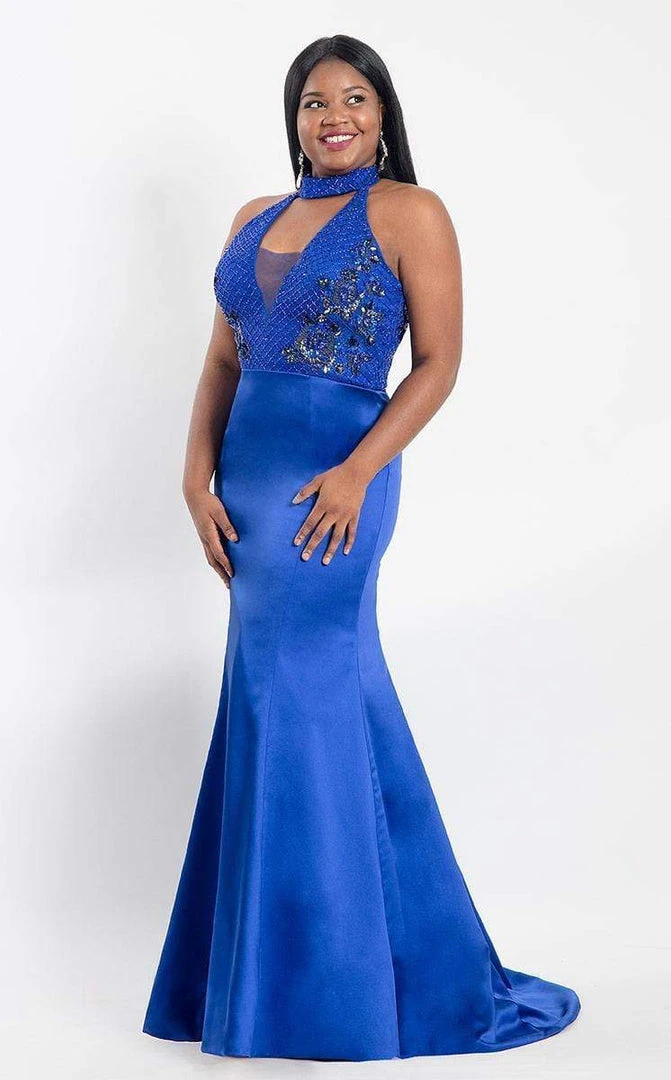 Formal Gowns Rachel Allan Curves - 6332 Embroidered Floral Halter Mermaid Gown 4 Formal Gowns Rachel Allan Curves - 6332 Embroidered Floral Halter Mermaid Gown