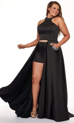 Formal Gowns Rachel Allan Curves - 6662 Contoured Halter Jeweled Overskirt Gown