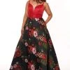 Formal Gowns Rachel Allan Curves - 6664 Plunging Sweetheart Floral Evening Dress