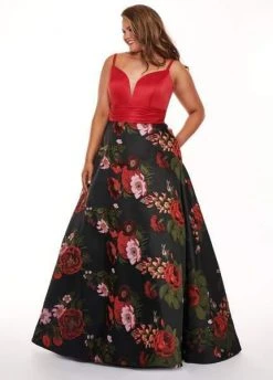 Formal Gowns Rachel Allan Curves - 6664 Plunging Sweetheart Floral Evening Dress