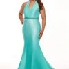 Rachel Allan Curves - 6669 Embellished Halter V-neck Matte Satin Dress Formal Gowns 1 Rachel Allan Curves - 6669 Embellished Halter V-neck Matte Satin Dress Formal Gowns