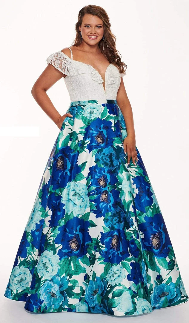 Rachel Allan Curves - 6672 Plunging Off-Shoulder Floral Ballgown 3 Rachel Allan Curves - 6672 Plunging Off-Shoulder Floral Ballgown