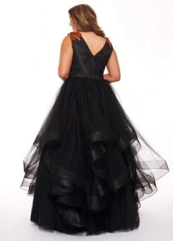 Rachel Allan Curves - 6675 Floral Embroidered Plunging Ballgown