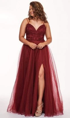 Formal Gowns Rachel Allan Curves - 6680 Beaded V-Neck Pleated Gown With Slit