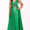 Formal Gowns Rachel Allan Curves - 6681 Beaded V-neck Stretch Satin A-line Dress 1 Formal Gowns Rachel Allan Curves - 6681 Beaded V-neck Stretch Satin A-line Dress