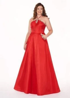 Formal Gowns Rachel Allan Curves - 6682 Crystal Beaded Halter A-line Dress