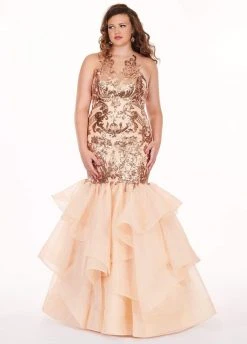 Formal Gowns Rachel Allan Curves - 6688 Sequined Halter Organza Mermaid Dress