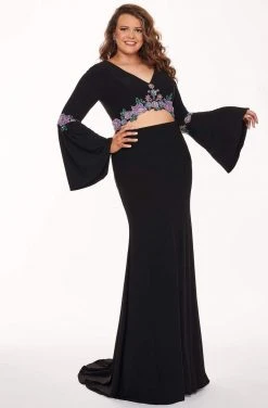 Rachel Allan Curves - 6689 Two Piece Beaded Long Sleeve Jersey Dress Formal Gowns