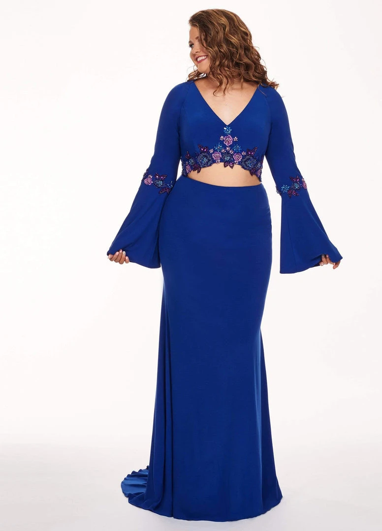 Rachel Allan Curves - 6689 Two Piece Beaded Long Sleeve Jersey Dress Formal Gowns 5 Rachel Allan Curves - 6689 Two Piece Beaded Long Sleeve Jersey Dress Formal Gowns