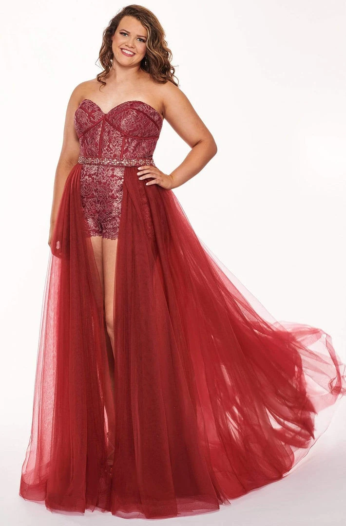 Rachel Allan Curves - 6692 Lace Romper With Tulle Skirt Overlay Plus Size Dresses 3 Rachel Allan Curves - 6692 Lace Romper With Tulle Skirt Overlay Plus Size Dresses