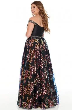 Rachel Allan Curves - 7218 Jeweled Off Shoulder Sequin Tulle Gown Formal Gowns