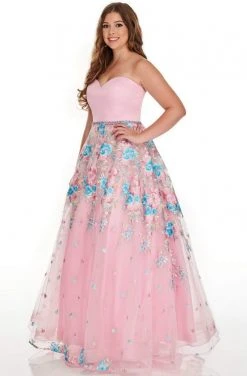 Formal Gowns Rachel Allan Curves - 7219 Strapless Floral Embroidered Tulle Gown