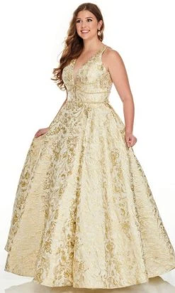 Formal Gowns Rachel Allan Curves - 7226 V-Neck Jacquard Ballgown