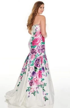 Rachel Allan Curves - 7238 Sweetheart Floral Trumpet Dress