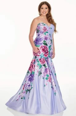 Rachel Allan Curves - 7238 Sweetheart Floral Trumpet Dress