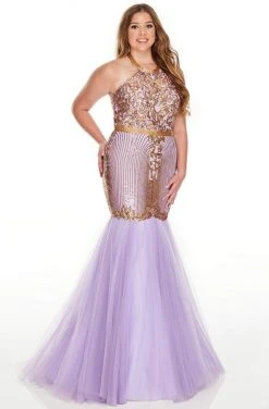 Rachel Allan Curves - 7240 Halter Sequin And Beads Trumpet Dress