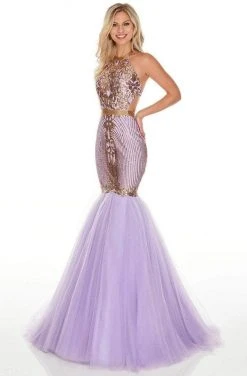 Rachel Allan - Embellished Halter Tulle Mermaid Dress 7142 Formal Gowns