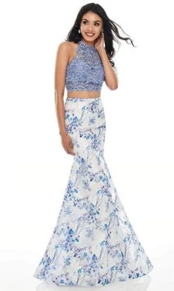 Rachel Allan - Embellished High Neck Lace-Up Open Back Two Piece Gown 7170 - 1 Pc Periwinkle In Size 4 Available
