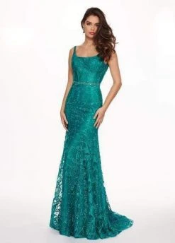 Rachel Allan - Embroidered Lace Scoop Neck Gown 6590 - 1 Pc Deep Jade In Size 10 Available