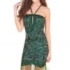 Rachel Allan Homecoming - 4010 Sequined Halter Fringe Cocktail Dress