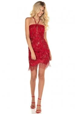 Rachel Allan Homecoming - 4010 Sequined Halter Fringe Cocktail Dress 6 Rachel Allan Homecoming - 4010 Sequined Halter Fringe Cocktail Dress