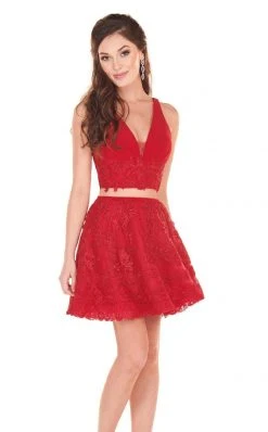 Cocktail Dresses Rachel Allan Homecoming - 4028 Two Piece Lace Appliqued Dress
