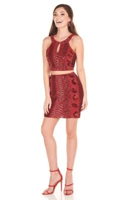 Cocktail Dresses Rachel Allan Homecoming - 4059 Two Piece Beaded Halter Cocktail Dress