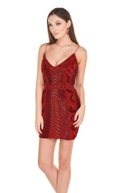 Rachel Allan Homecoming - 4089 Beaded Plunging V-neck Sheath Dress