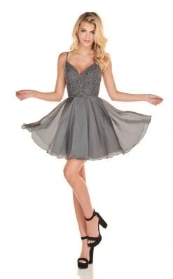 Cocktail Dresses Rachel Allan Homecoming - 4100 Applique Plunging V-neck Chiffon Dress