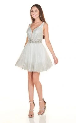 Rachel Allan Homecoming - 4132 Deep V-neck Glitter Tulle A-line Dress